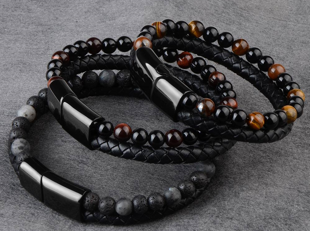 Bracelets pour Homme en cuir et Pierres Naturelles