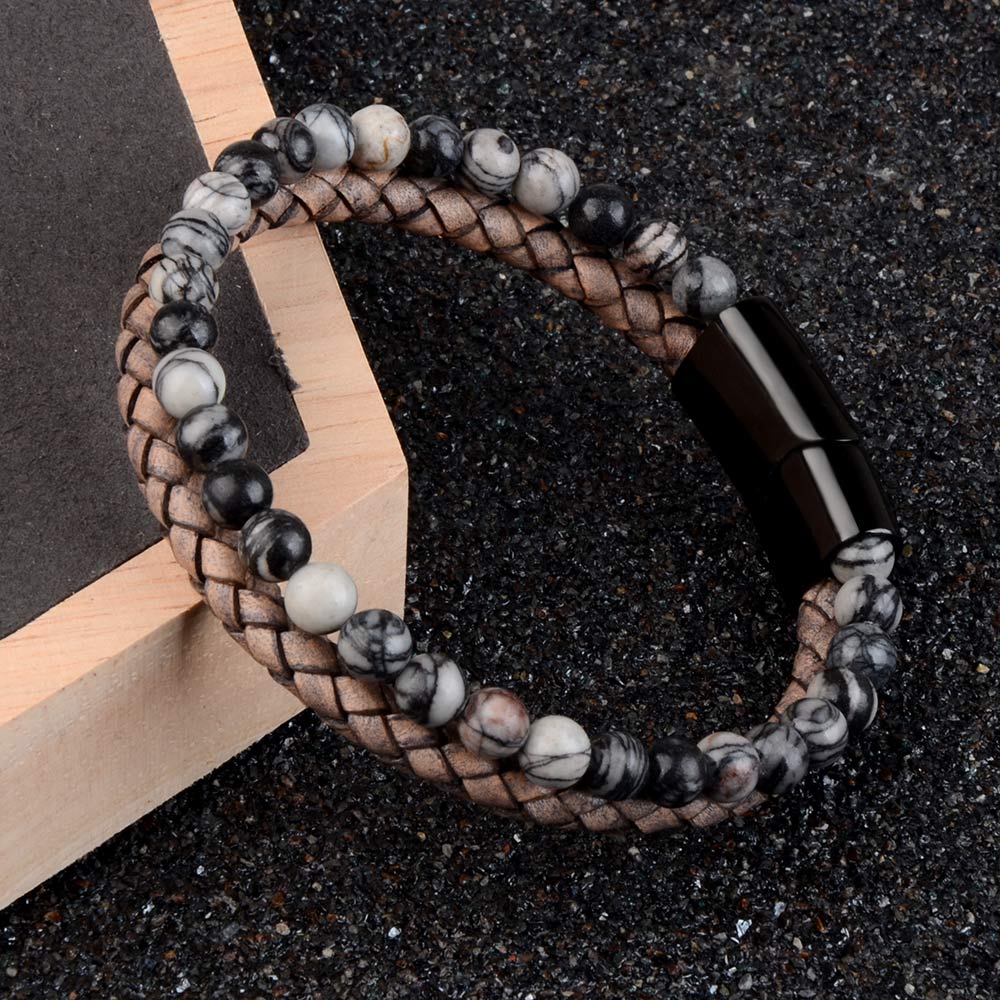 Bracelets pour Homme en cuir et Pierres Naturelles