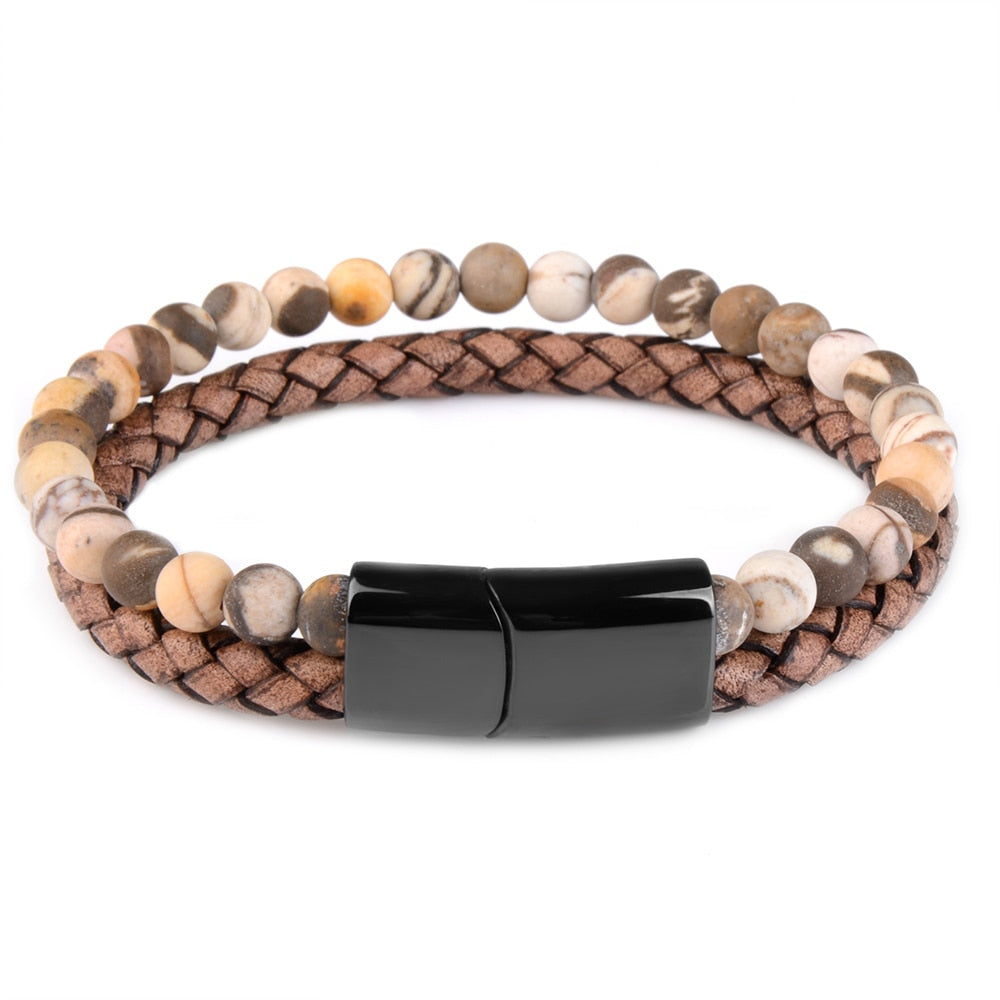 Bracelets pour Homme en cuir et Pierres Naturelles