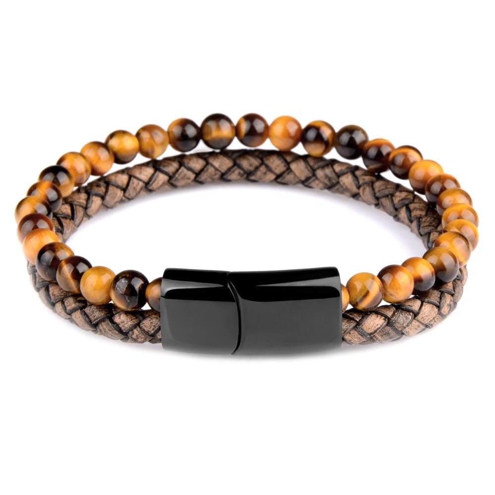 Bracelets pour Homme en cuir et Pierres Naturelles