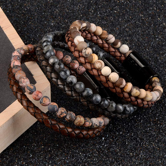 Bracelets pour Homme en cuir et Pierres Naturelles