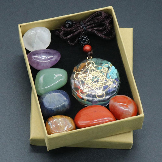 Coffret de Pierres Naturels 7 Chakras + Collier